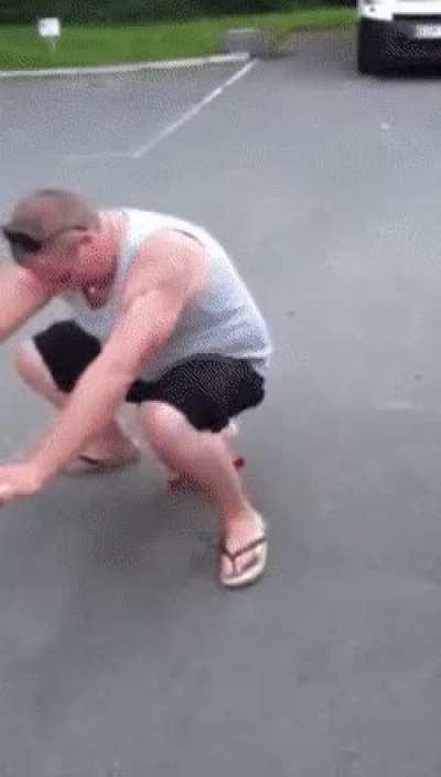 Sitting on a plastic child stool