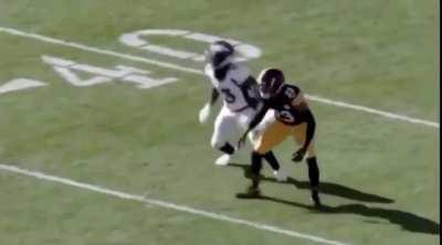 [Highlight] A mic'd up Joe Haden gets leveled on a block by KJ Hamler
