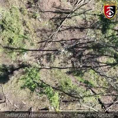 Russian soldier is hit by drone dropped grenade, then he is possibly shot. Bakhmut. 30th Brigade. Graphic.