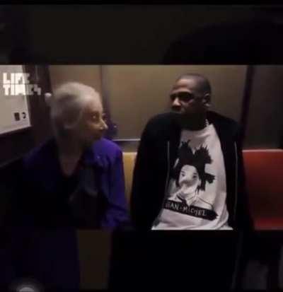 Jay-Z talking to an old lady