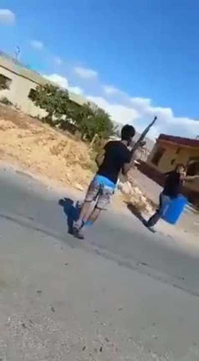 Lebanese guy celebrating the arrival of fuel