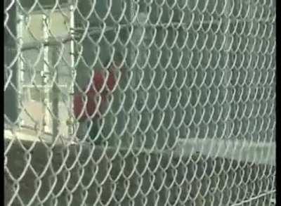 Skater rips his sack (probably) by jumping over 13 stairs with his skateboard.