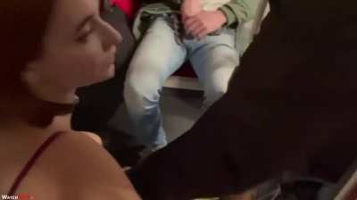 Blowing her friends on the train