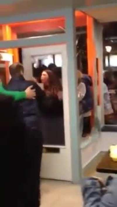 Absolute unit shoves girl through window.