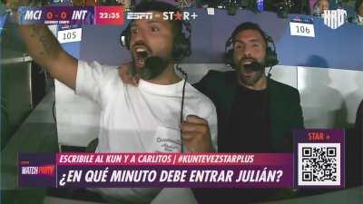 Aguero and Tevez celebrating the goal