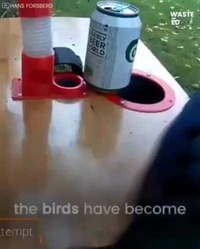 Bird feeder accepts bottle caps for food