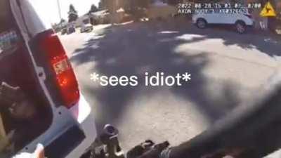 Officer calmly disables suspect with one shot from a far distance while being shot at