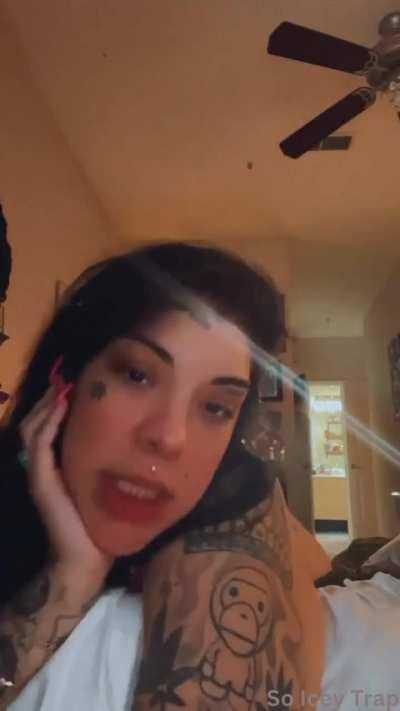 Naked in bed with nip slip