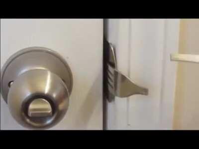 Are you tired of people walking into your room while you're fapping? Well worry no more, introducing the "dinner fork door lock"