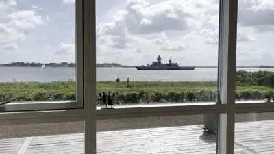 (Denmark) The warship just outside my window.