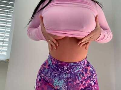 Teasing bounce of huge natural breasts