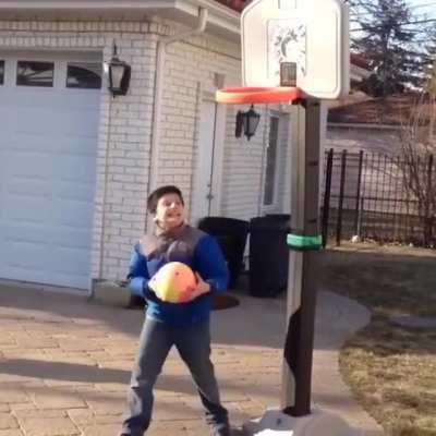 To win against the basketball hoop