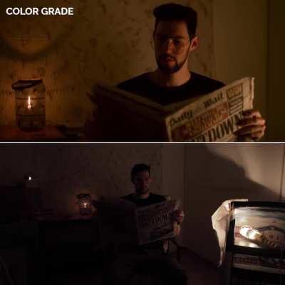 Lighting set-up at home - (garden light, candle and flashlight)