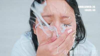 Failed swallowing ~ spitting a large amount of cum in slow motion 🤯