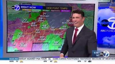 Weatherman discovers his monitor has a touch screen... immediately turns into a kid.