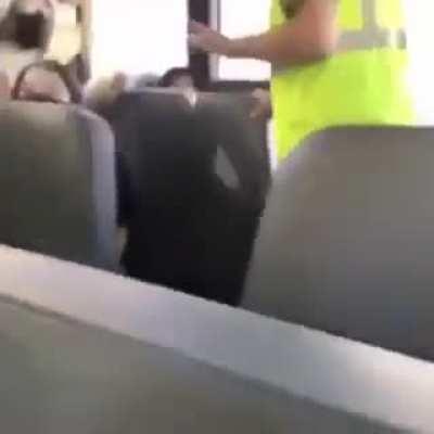 child throws dukes at an non reciprocating old man on school bus