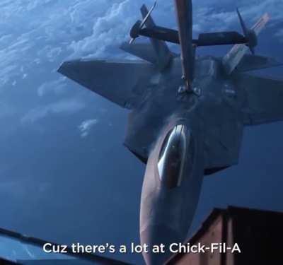 F-22 Raptor does a 120 degrees banked turn after aerial refueling.