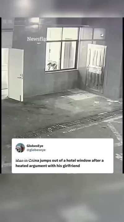 Man in China jumps out of a hotel window after a heated argument with his girlfriend.