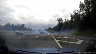 Pro Tip: Don't use the shoulder to pass people at high speeds on a four lane highway.