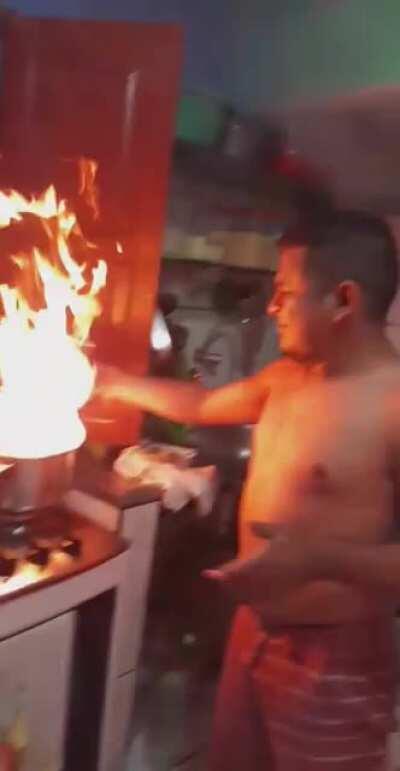 At containing the fire.