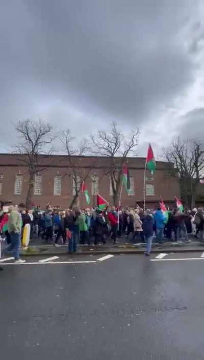 Enormous crowds in Belfast, united in a march to the U.S. Consulate, echoing the sentiment: 