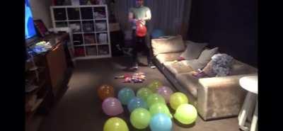 Muscular man imitates balloon