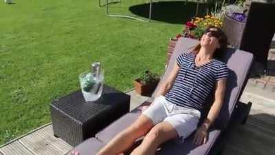 To kick a ball into an ice bucket