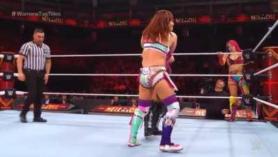 Kairi puts Alexa’s body on display as she pulls over hair over the top rope as the poor goddess screams in agony!