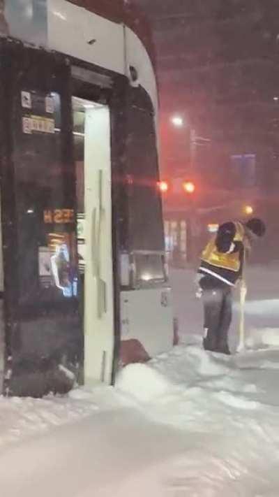 When your streetcar gets stuck and all they gave you is this sh*tty broom.