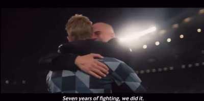 Pep and Kevin after winning the UCL