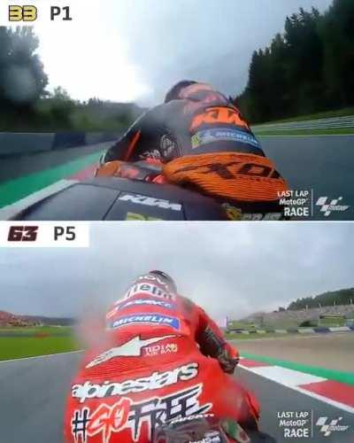 Last laps onboard comparison: Pecco on wets & Brad on slicks