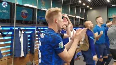 Team Slovakia celebrating the win against Poland with some folk music