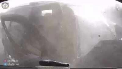 Police was stopped on the right emergency lane behind a car, this dude hit the police car on very high speed.