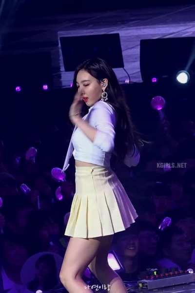 Nayeon - yellow skirt, purple tie, white shirt