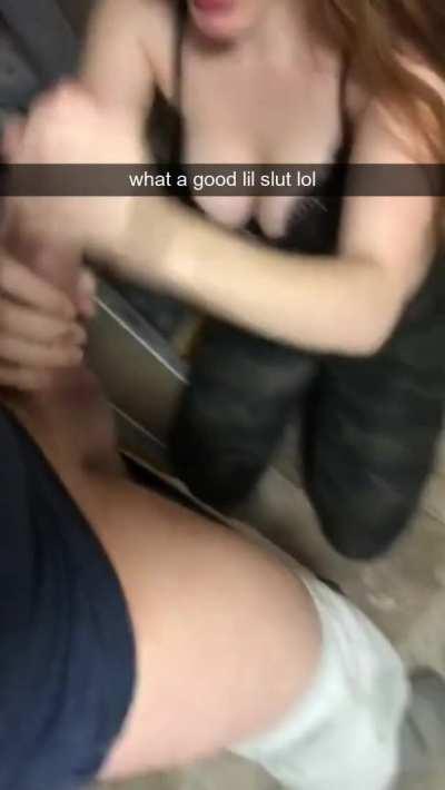 She gets drunk and lets guys use her throat