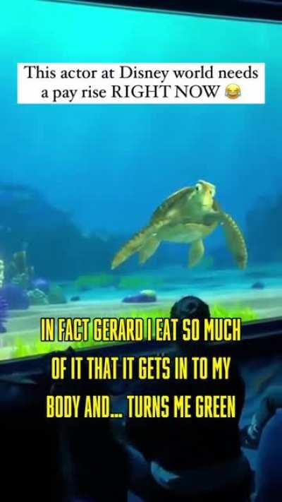 The reaction Crush had when Gerard told him what he eats.