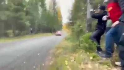 Shot of a Rally Car driving by in the Rally Finland this weekend