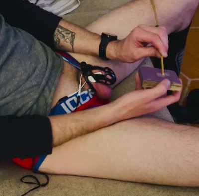 Making him (m) sand his cane while caged and electrified.