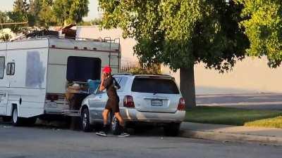Gangster wannabe tries to snatch a phone from a guy who filmed his car