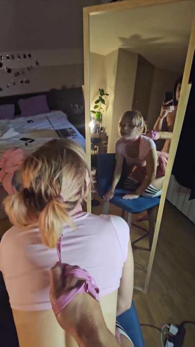 Our new kink is doggy while leashed