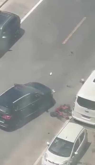 China, Shandong, woman run over by a car nonchalantly