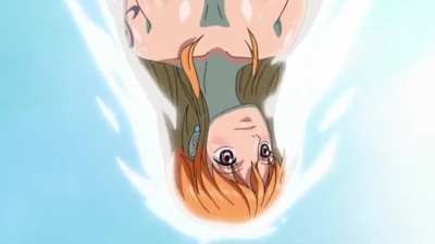Nami goes swimming fully naked, full scene