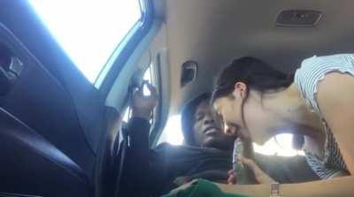 Sucking that big fat cock on the backseat