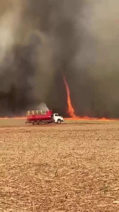 São Paulo, Brazil - 13 September 2025 - Large fire tornado formed during active blaze in city area