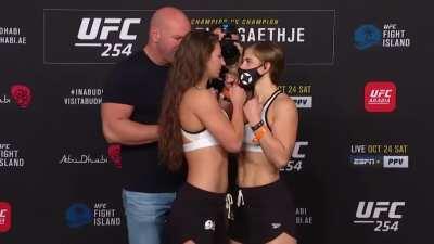 Liana Jojua vs. Miranda Maverick - Weigh-in Face-Off - (UFC 254: Khabib vs. Gaethje)