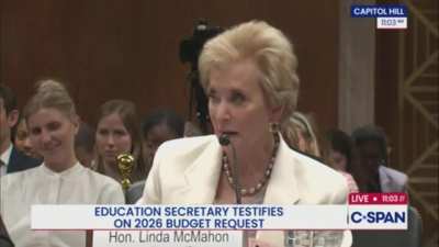 Education Secretary says the U.S. was “very low on the totem pole” in 1979 math and reading rankings; Senator Mullin corrects, “We were number one.”