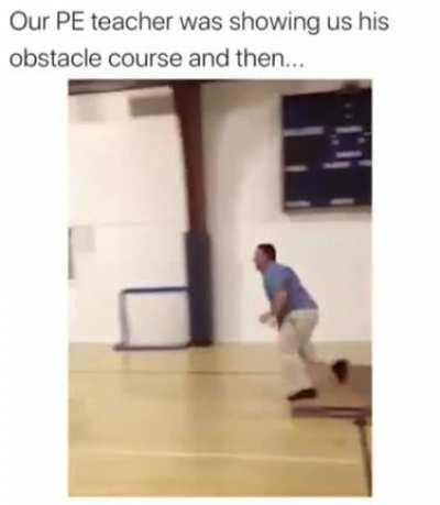 Demonstrating to his students an obstacle course