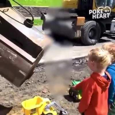 Construction workers play along.