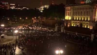 BBC's comments on North Korea overlaid on Lizzy's funeral procession