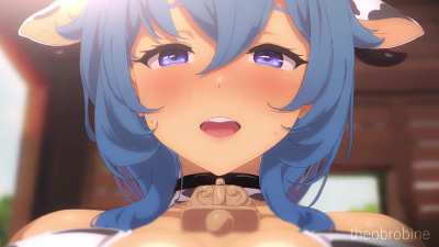 Ganyu jerks him off til he cums